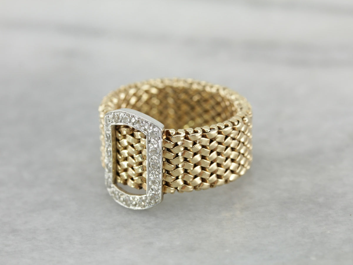 Wide Gold Link Band with Diamond Studded Buckle