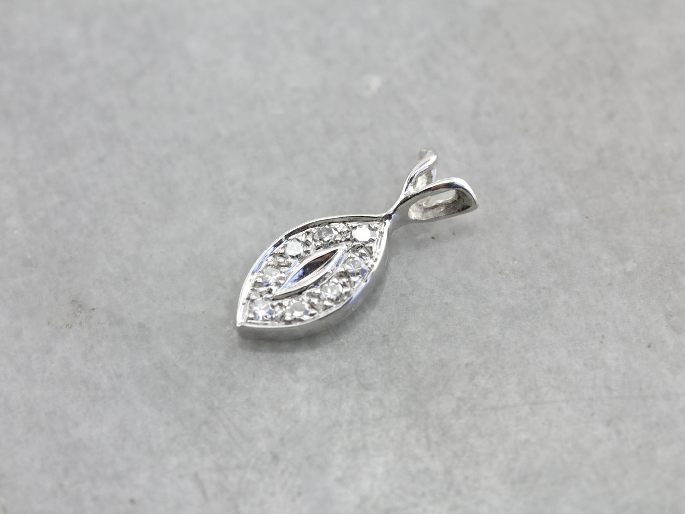 Diamond Encrusted White Gold Petal Pendant