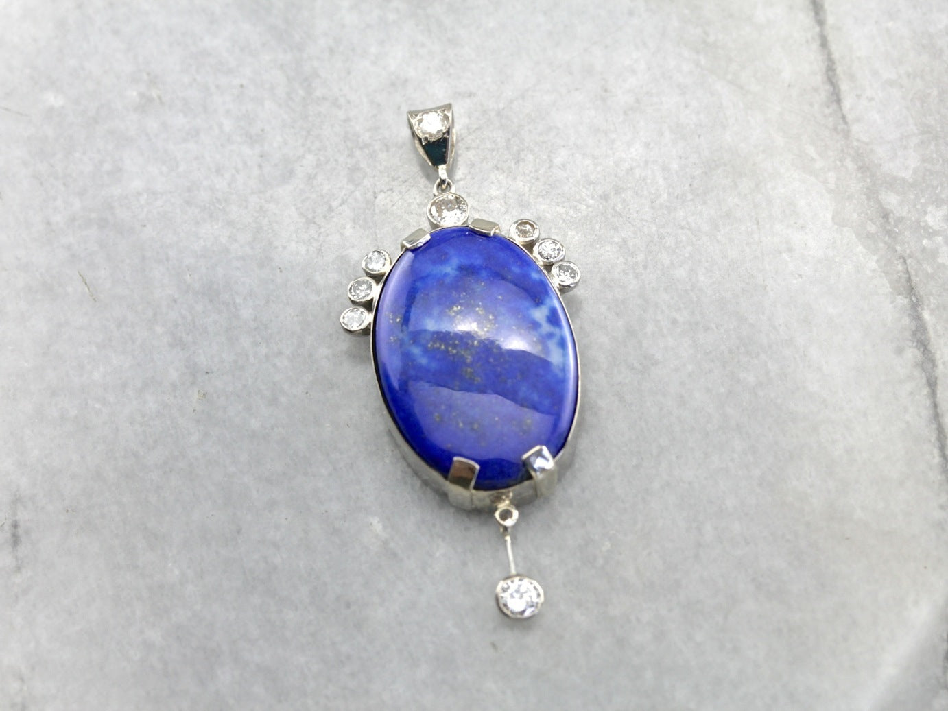 Royal Blue Lapis Pendant with Diamond Accents