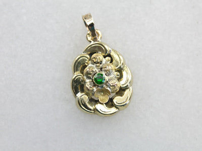 Demantoid Green Garnet and Floral Green Gold Pendant