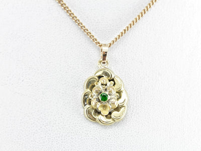 Demantoid Green Garnet and Floral Green Gold Pendant
