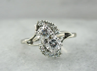 Vintage Double Diamond Bypass Cocktail Ring