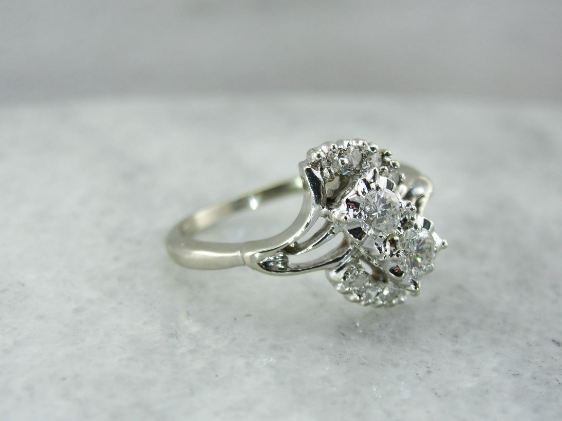 Vintage Double Diamond Bypass Cocktail Ring