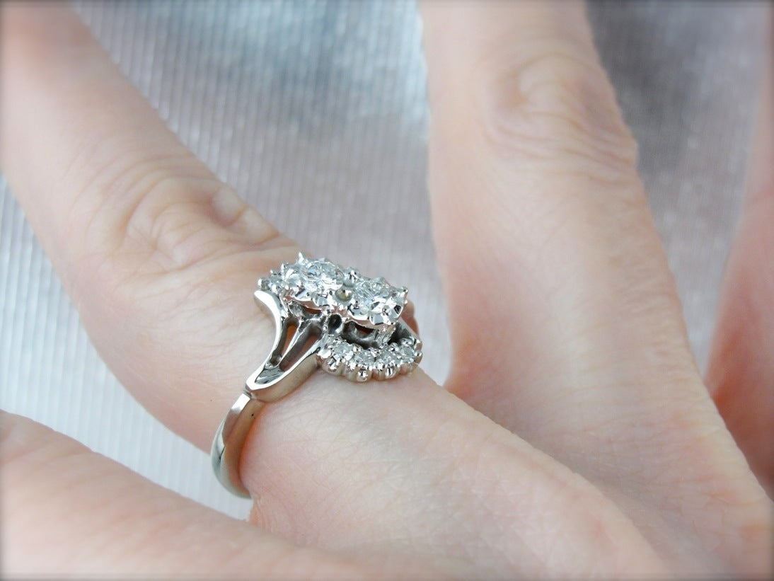 Vintage Double Diamond Bypass Cocktail Ring
