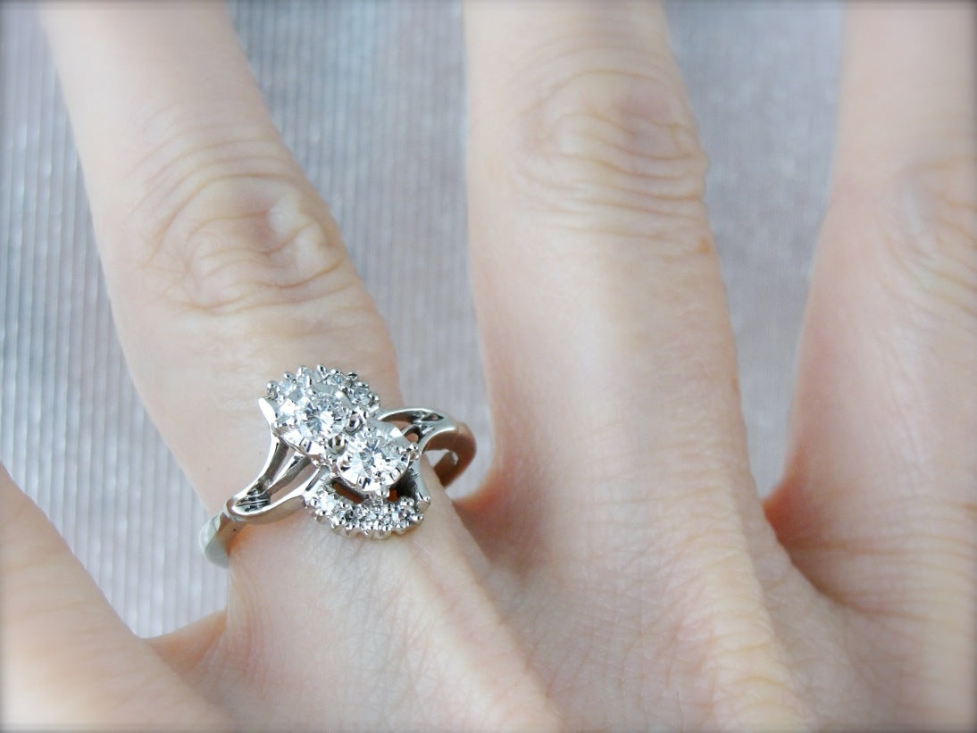 Vintage Double Diamond Bypass Cocktail Ring
