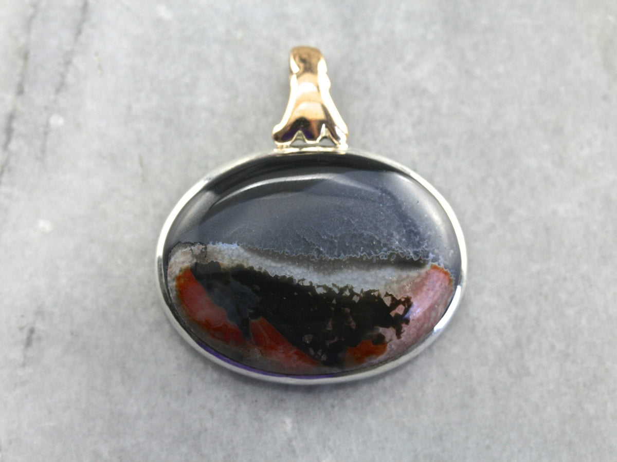 Carnelian Moss Agate Large Gemstone Pendant