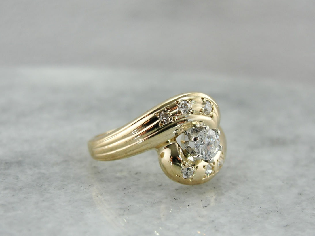 Mid Century Modern Diamond Cocktail Ring