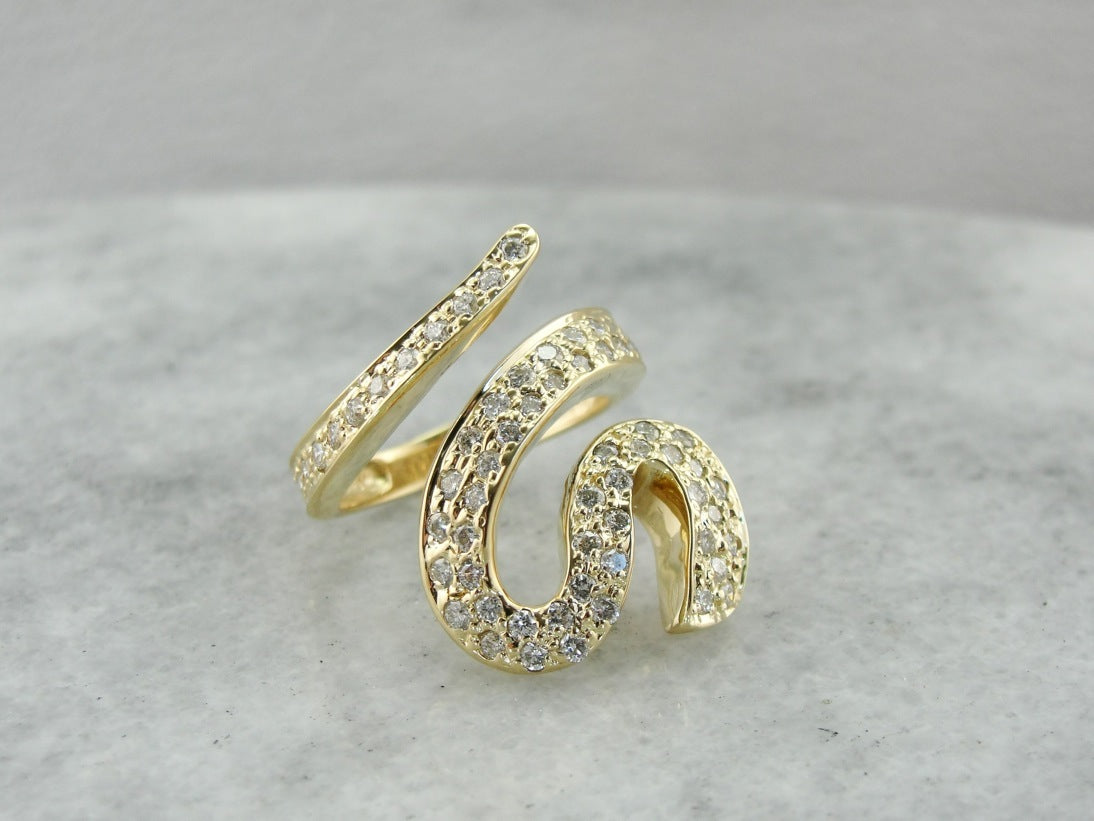 Stylized Diamond Serpent Cocktail Ring