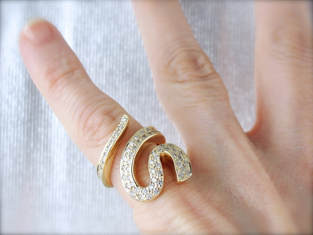 Stylized Diamond Serpent Cocktail Ring