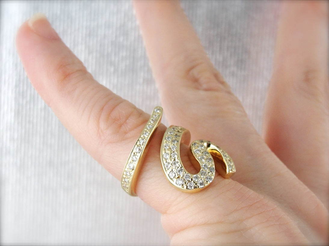 Stylized Diamond Serpent Cocktail Ring