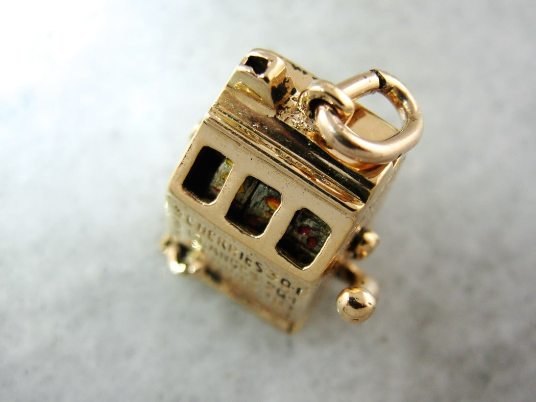Jackpot! Vintage Working Slot Machine Enamel Rose Gold Charm