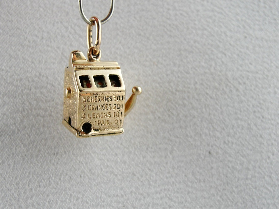 Jackpot! Vintage Working Slot Machine Enamel Rose Gold Charm