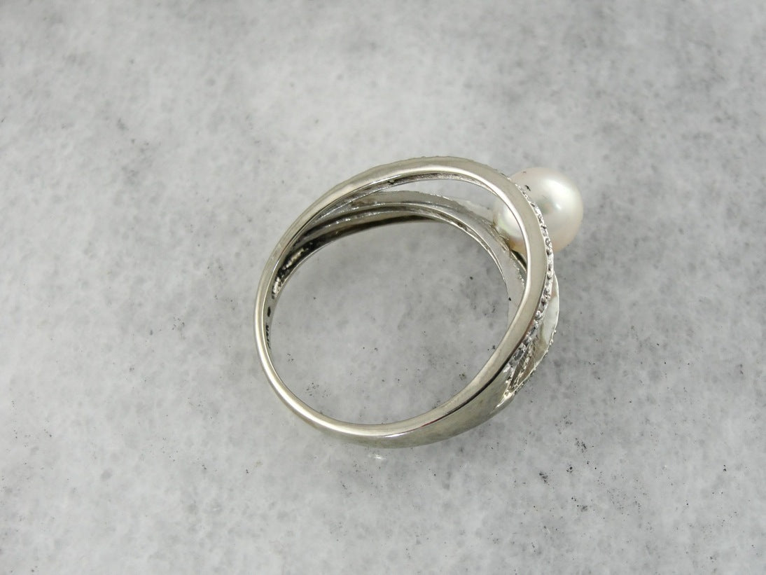 Modern Pearl and Diamonds Triple Band Cocktail Ring