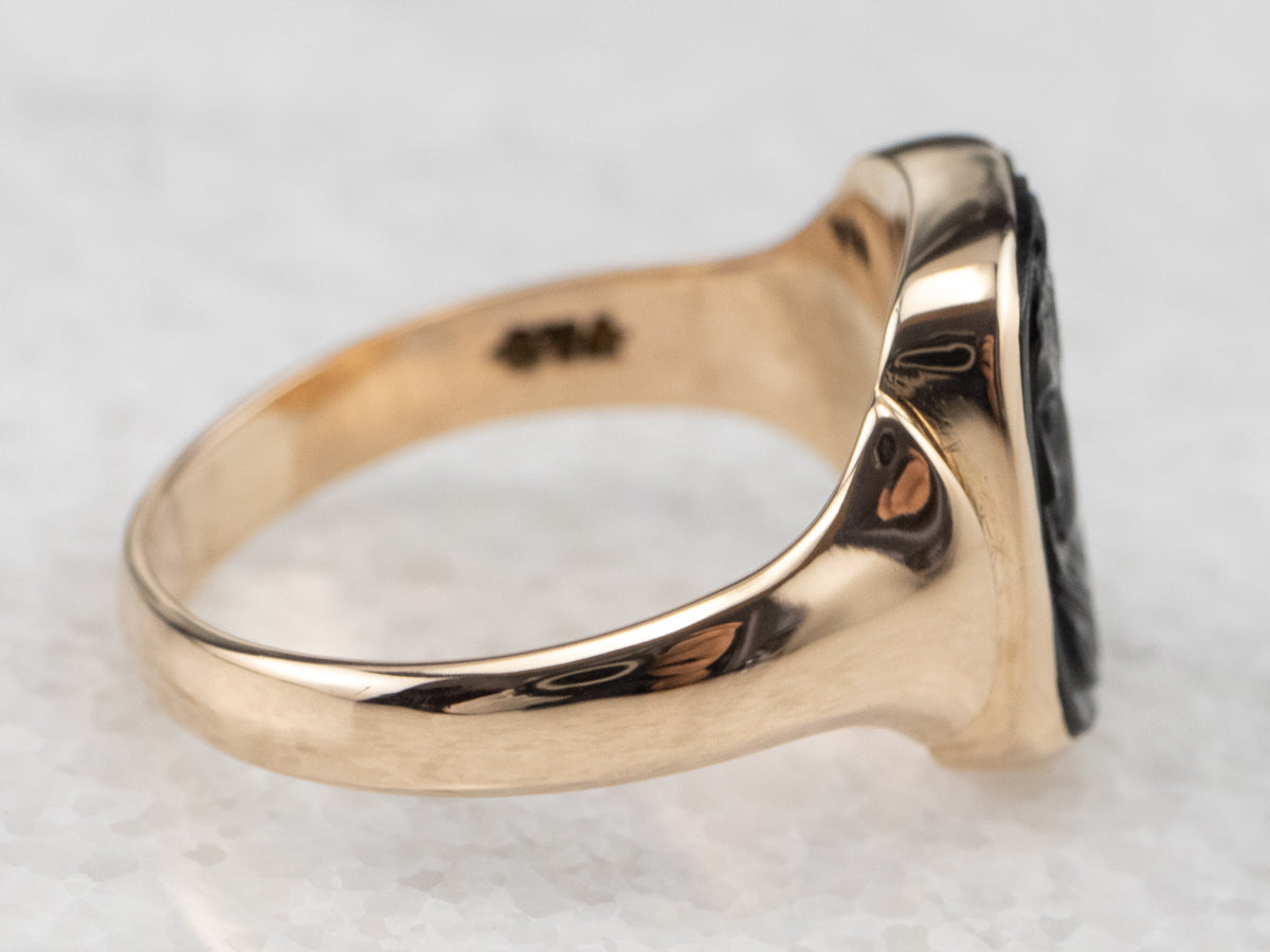 Vintage Black Onyx Cameo Gold Ring