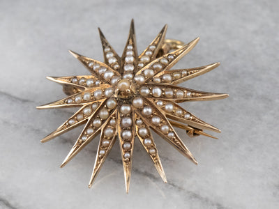 Antique Seed Pearl Starburst Brooch, Victorian Estate Jewelry UVVZCR-R -   Israel