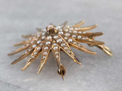 Victorian Seed Pearl Starburst Brooch Pendant