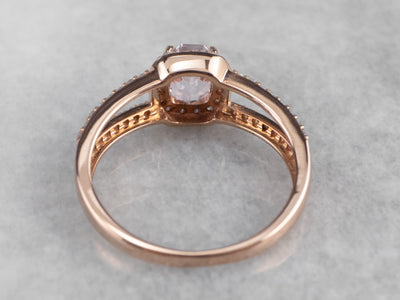 Morganite Diamond Halo Gold Ring