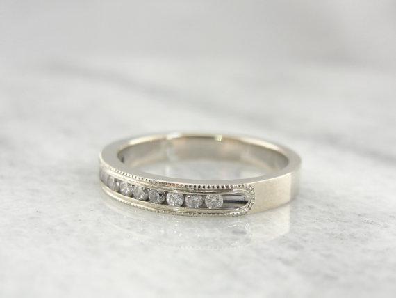 White Gold and Diamond Milgrain Edge Wedding Band