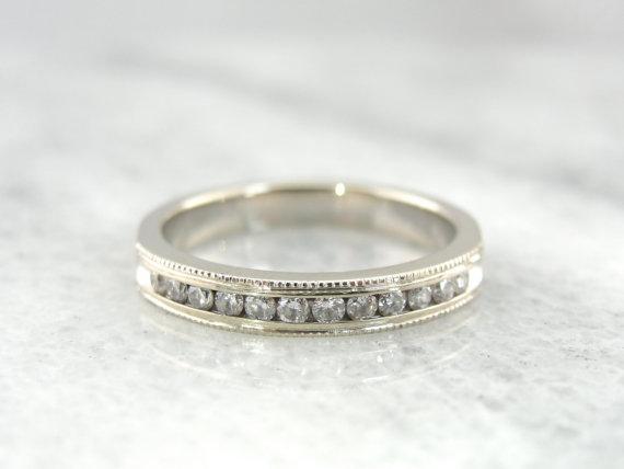 White Gold and Diamond Milgrain Edge Wedding Band