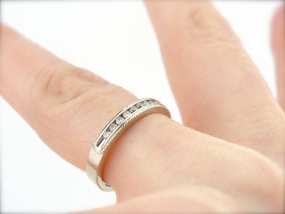 White Gold and Diamond Milgrain Edge Wedding Band