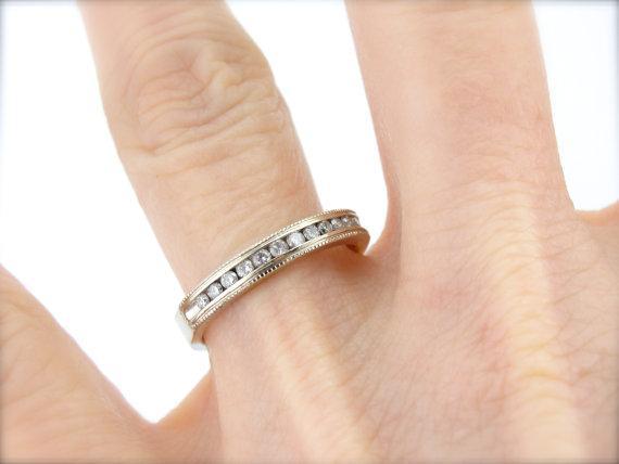White Gold and Diamond Milgrain Edge Wedding Band