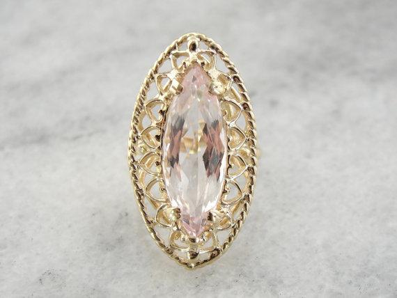 Marquise Morganite Filigree Cocktail Ring
