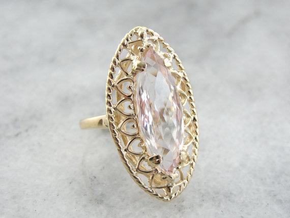 Marquise Morganite Filigree Cocktail Ring