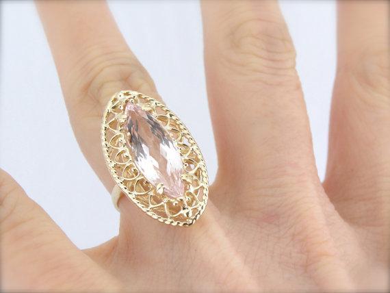 Marquise Morganite Filigree Cocktail Ring