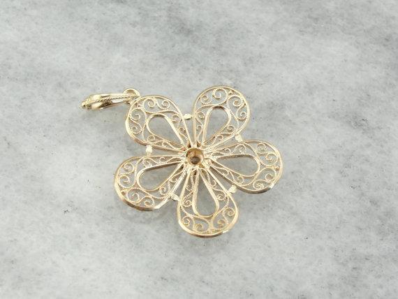 Feminine Filigree  Sparkling Center Diamond Floral Pendant
