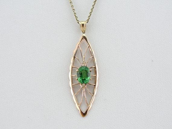 Art Nouveau Lavalier Pendant with Fine Green Garnet