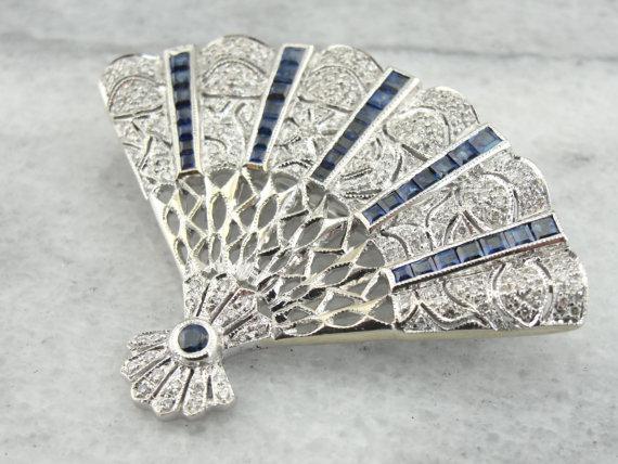 Sapphire and Diamond Fan Brooch