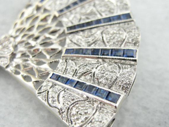 Sapphire and Diamond Fan Brooch