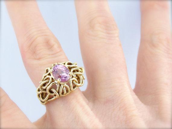 Modernist Woven Knot Pink Sapphire Ring