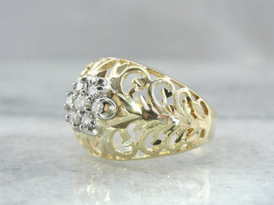 Filigree Dome Ring with Updated Diamond Accents