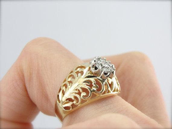 Filigree Dome Ring with Updated Diamond Accents