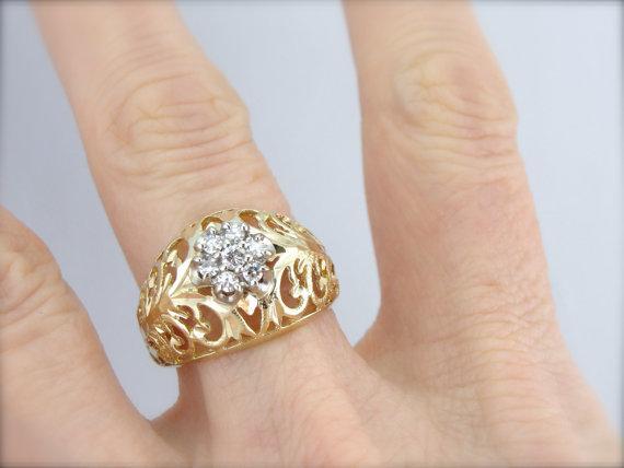 Filigree Dome Ring with Updated Diamond Accents