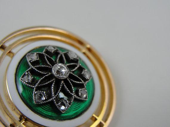 Rich Kelly Green Guilloche Enamel Brooch