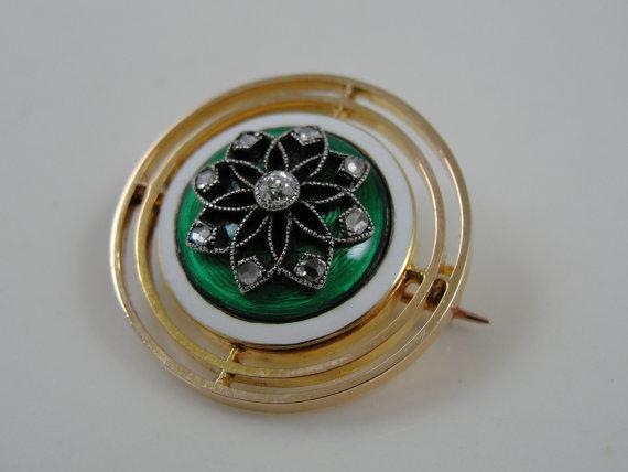 Rich Kelly Green Guilloche Enamel Brooch