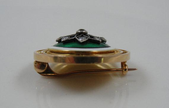 Rich Kelly Green Guilloche Enamel Brooch