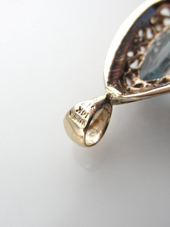 Large Aquamarine Gold Filigree Pendant