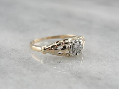 1940's Diamond Two Tone Gold Engagement Ring