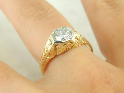 1930s Mens Diamond Two Tone Ring