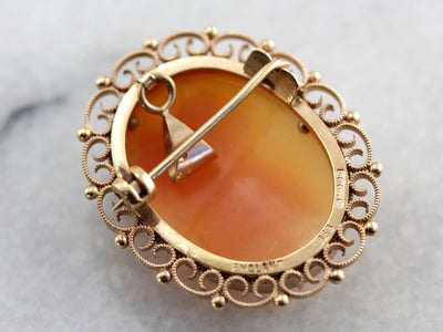 Ornate Cameo Gold Filigree Brooch Pendant