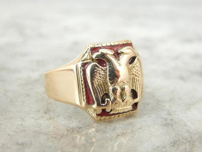 Double Headed Eagle Masonic Ring on Red Field