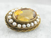 Victorian Citrine Pendant or Brooch  Surrounded by Pearls