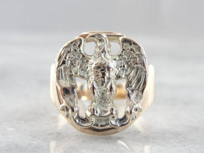 Rose and White Gold Eagle Ring from Vintage Components