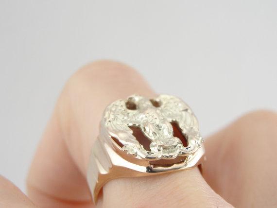 Rose and White Gold Eagle Ring from Vintage Components