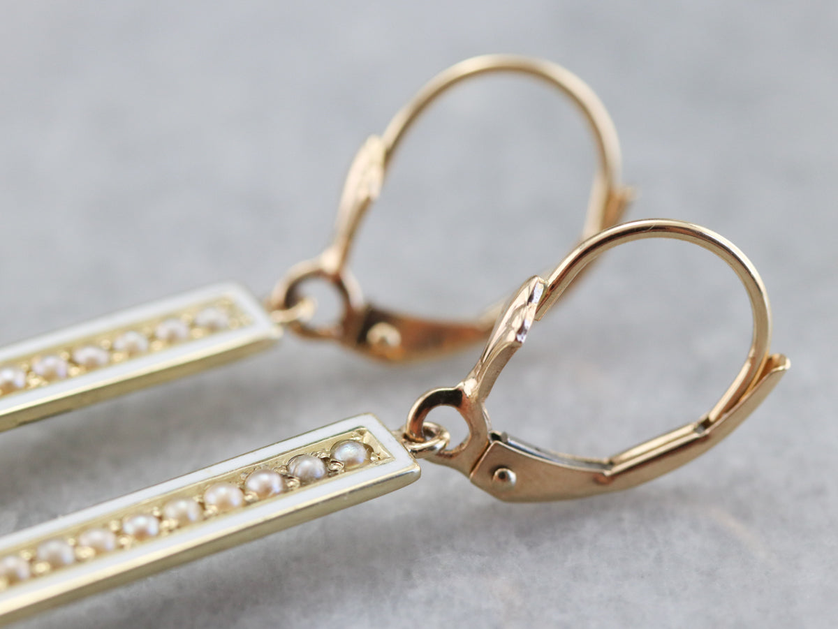 Enamel Citrine and Seed Pearl Drop Earrings