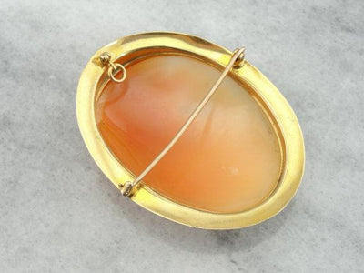 White Shell Cameo  in Fine Gold Frame Pendant or Brooch