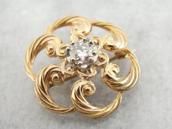 Diamond Love Knot Gold Brooch